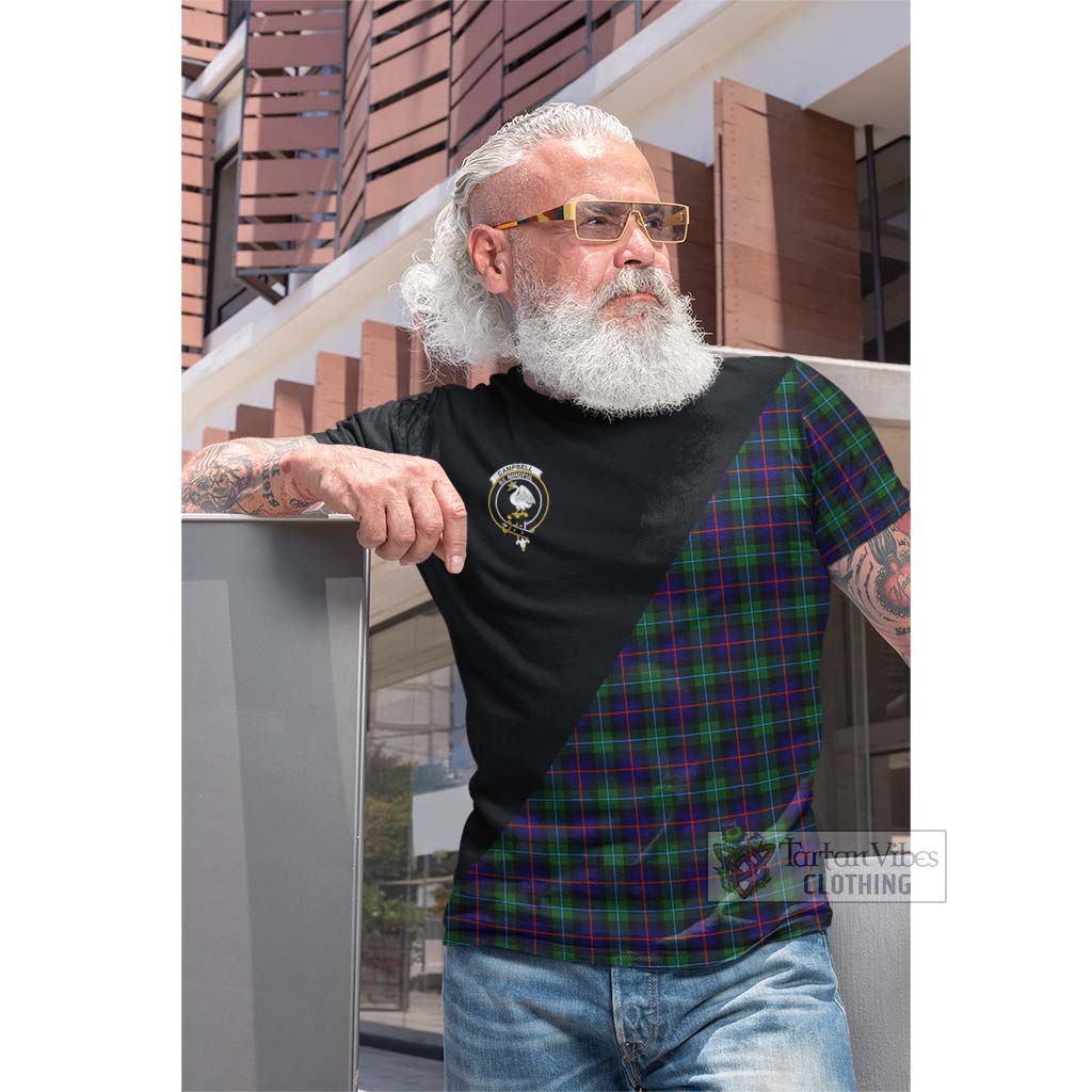 Tartan Vibes Clothing Campbell of Cawdor Modern Tartan Cotton T-shirt with Family Crest and Military Logo Style