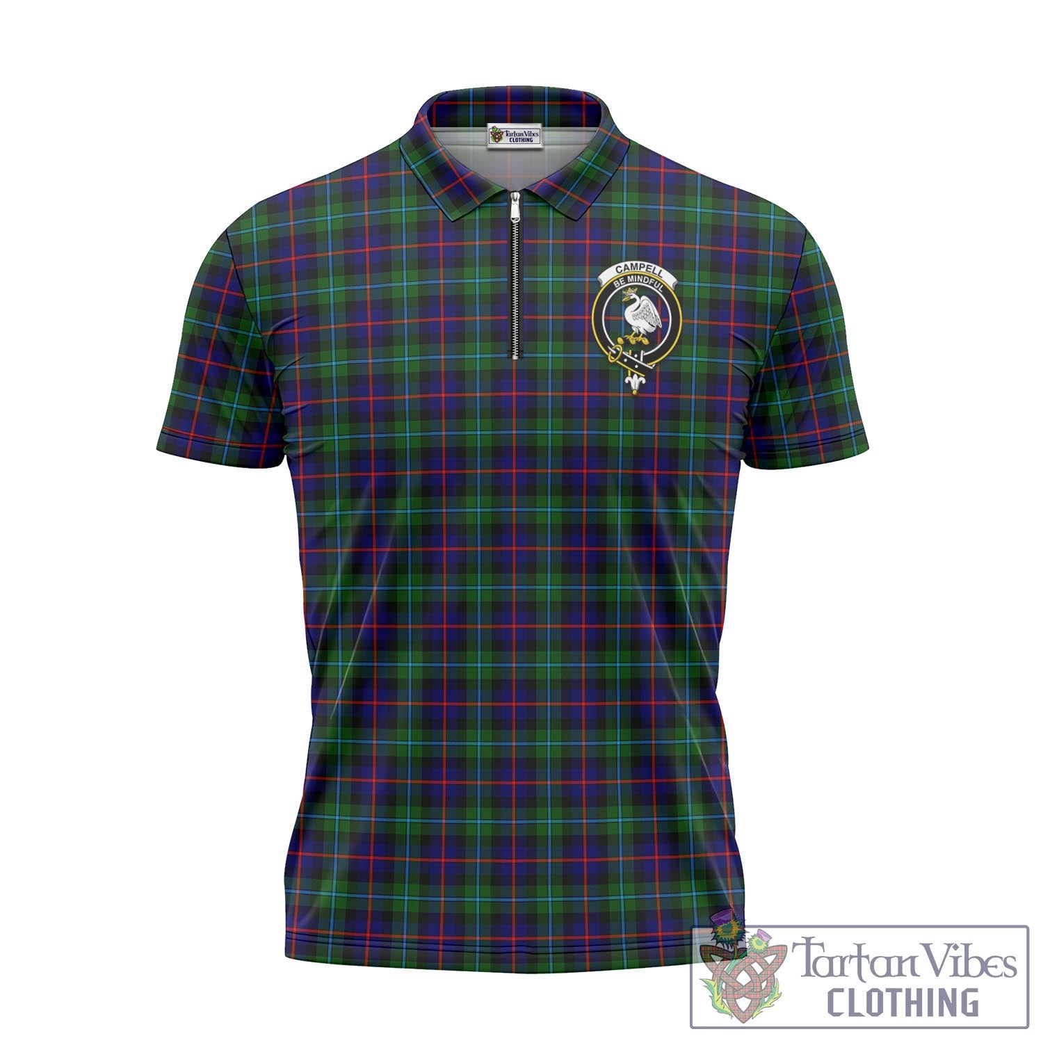 Tartan Vibes Clothing Campbell of Cawdor Modern Tartan Zipper Polo Shirt with Family Crest