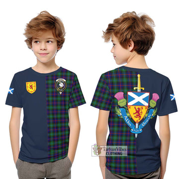 Campbell of Cawdor Modern Tartan Kid T-Shirt with Scottish Lion Royal Arm Half Style