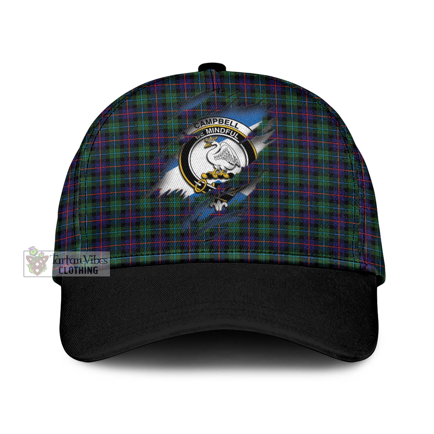 Tartan Vibes Clothing Campbell of Cawdor Modern Tartan Classic Cap with Family Crest In Me Style