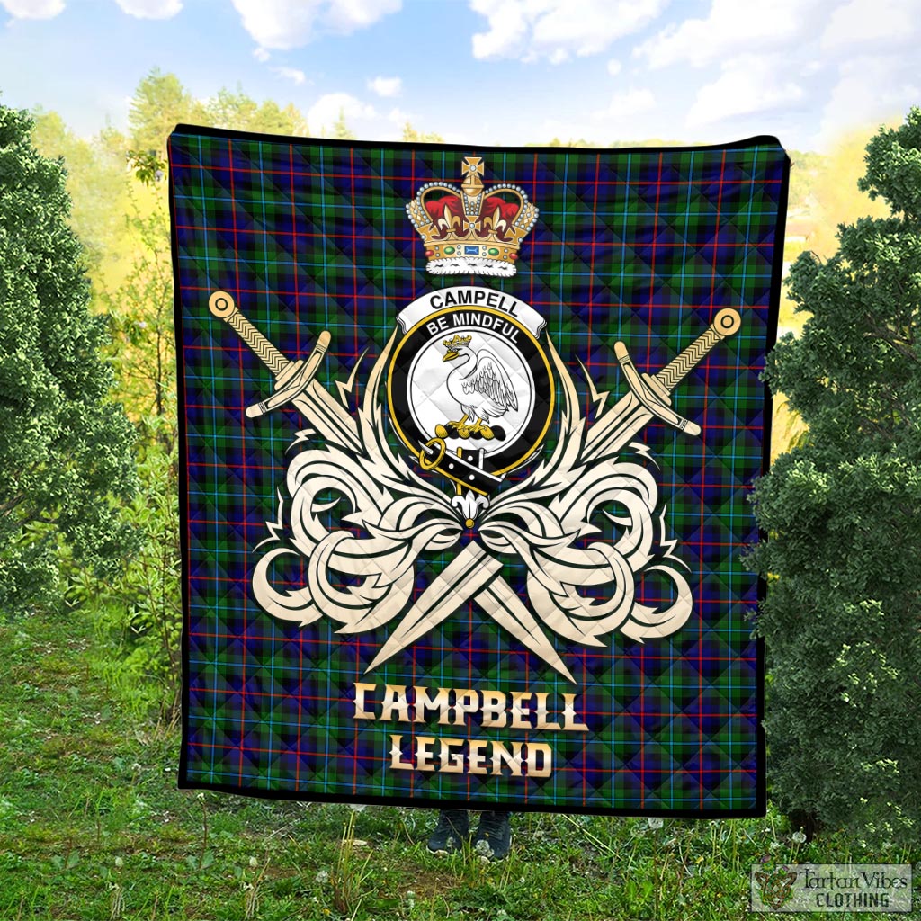 Tartan Vibes Clothing Campbell of Cawdor Modern Tartan Quilt with Clan Crest and the Golden Sword of Courageous Legacy