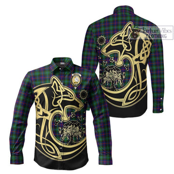 Campbell of Cawdor Modern Tartan Long Sleeve Button Shirt with Family Crest Celtic Wolf Style