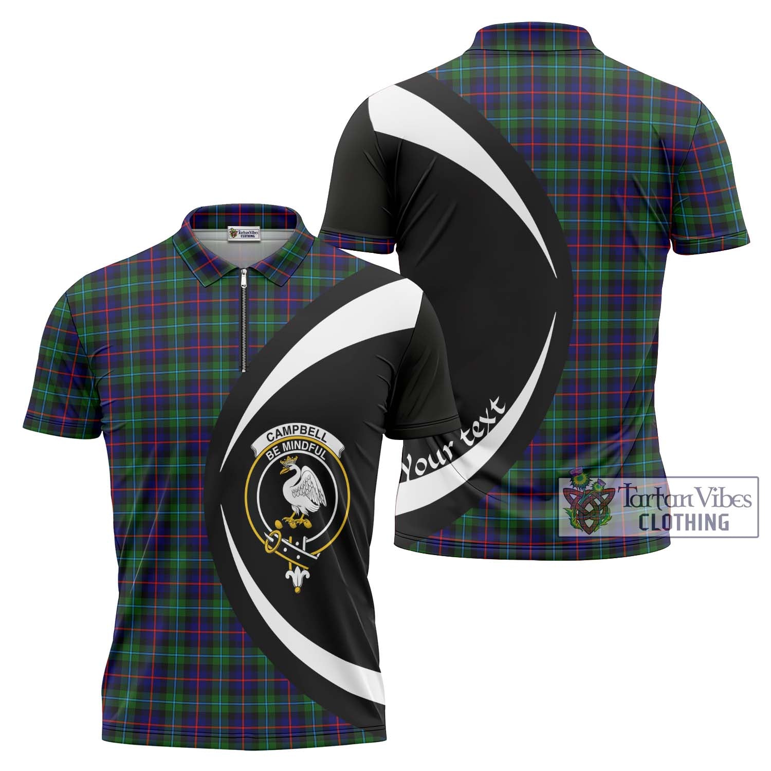 Tartan Vibes Clothing Campbell of Cawdor Modern Tartan Zipper Polo Shirt with Family Crest Circle Style