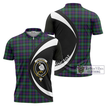 Campbell of Cawdor Modern Tartan Zipper Polo Shirt with Family Crest Circle Style