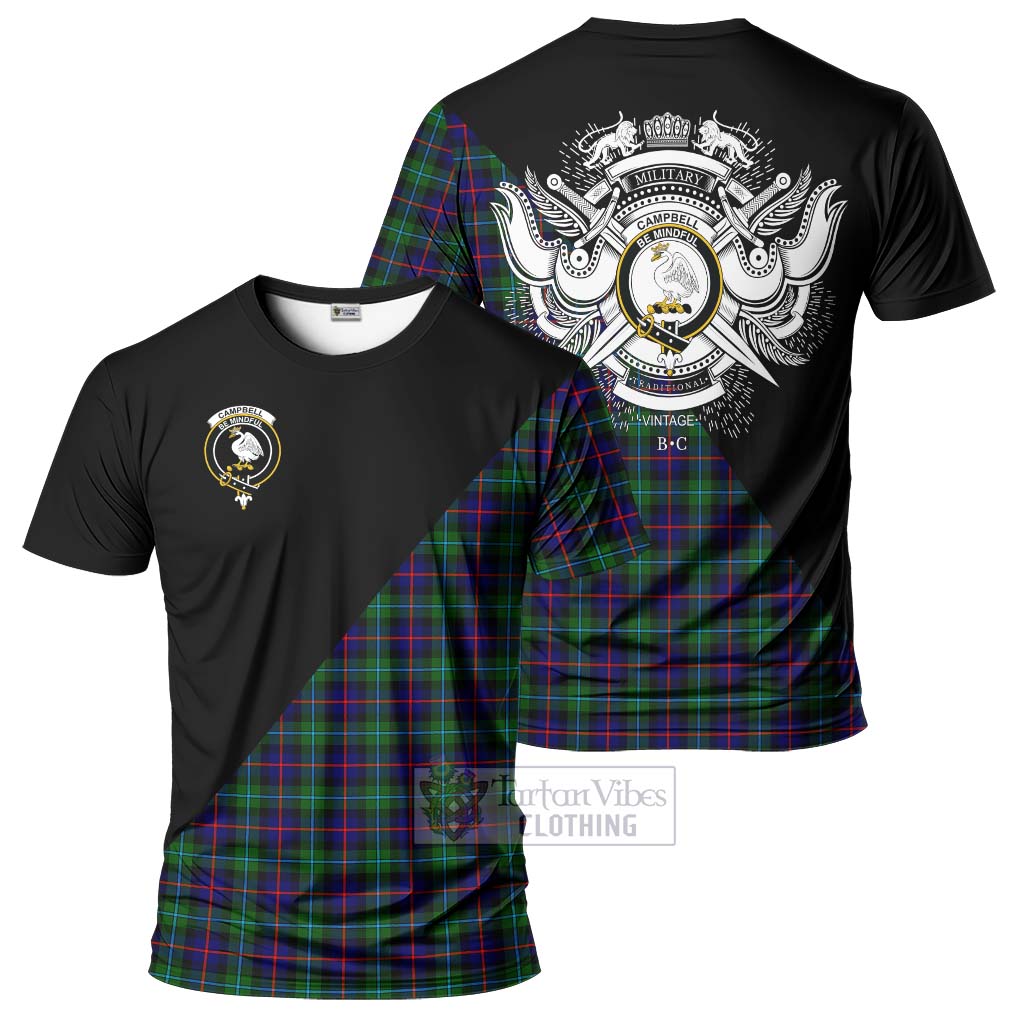 Tartan Vibes Clothing Campbell of Cawdor Modern Tartan T-Shirt with Family Crest and Military Logo Style