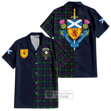 Campbell of Cawdor Modern Tartan Short Sleeve Button Shirt with Scottish Lion Royal Arm Half Style