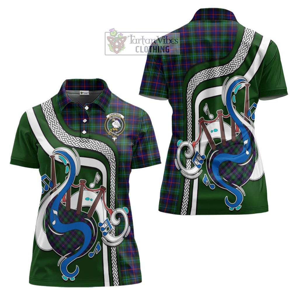 Campbell of Cawdor Modern Tartan Women's Polo Shirt with Epic Bagpipe Style Women - Tartanvibesclothing Shop