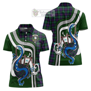 Campbell of Cawdor Modern Tartan Women's Polo Shirt with Epic Bagpipe Style