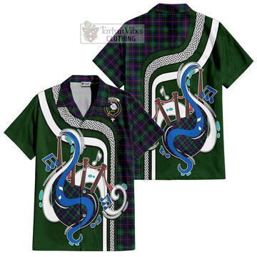 Campbell of Cawdor Modern Tartan Short Sleeve Button Shirt with Epic Bagpipe Style