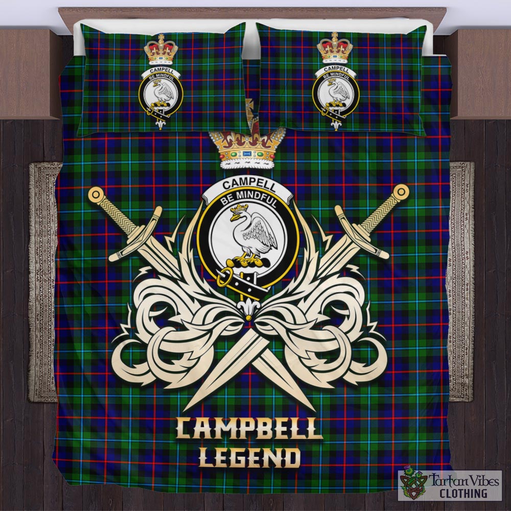 Tartan Vibes Clothing Campbell of Cawdor Modern Tartan Bedding Set with Clan Crest and the Golden Sword of Courageous Legacy