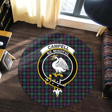 Campbell of Cawdor Modern Tartan Round Rug with Family Crest