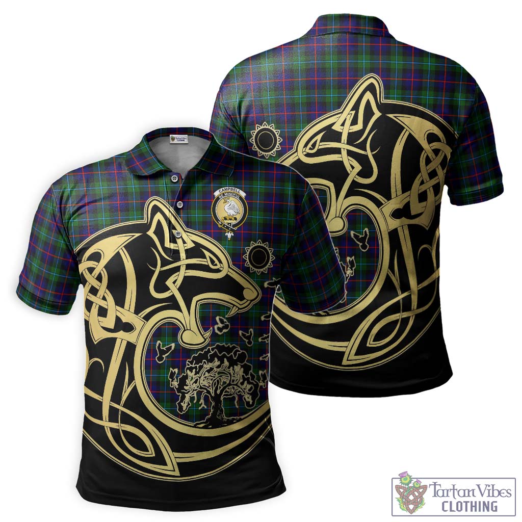 Tartan Vibes Clothing Campbell of Cawdor Modern Tartan Polo Shirt with Family Crest Celtic Wolf Style