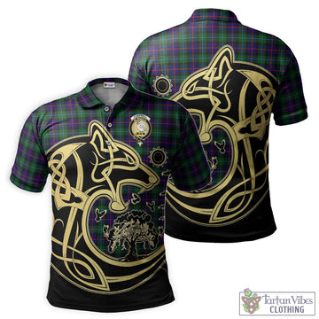 Campbell of Cawdor Modern Tartan Polo Shirt with Family Crest Celtic Wolf Style