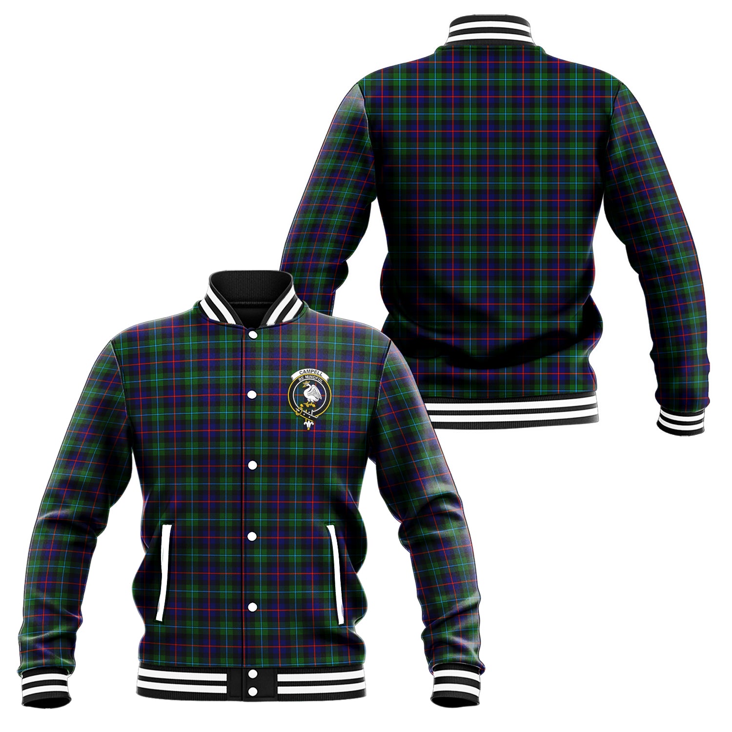 Campbell of Cawdor Modern Tartan Baseball Jacket with Family Crest Unisex - Tartan Vibes Clothing