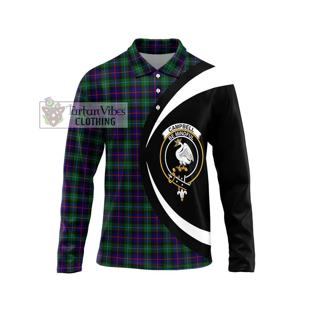 Tartan Vibes Clothing Campbell of Cawdor Modern Tartan Long Sleeve Polo Shirt with Family Crest Circle Style