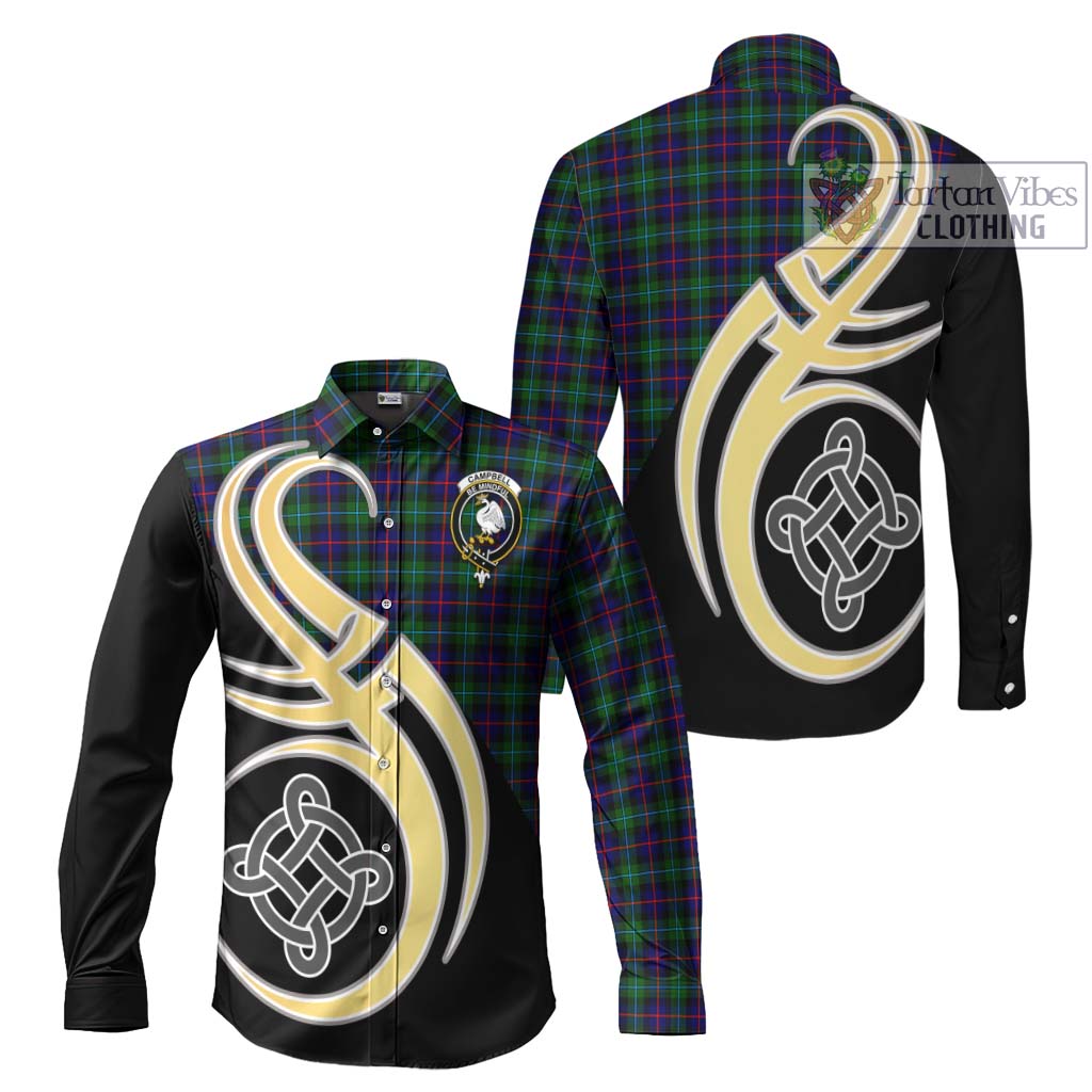 Tartan Vibes Clothing Campbell of Cawdor Modern Tartan Long Sleeve Button Shirt with Family Crest and Celtic Symbol Style