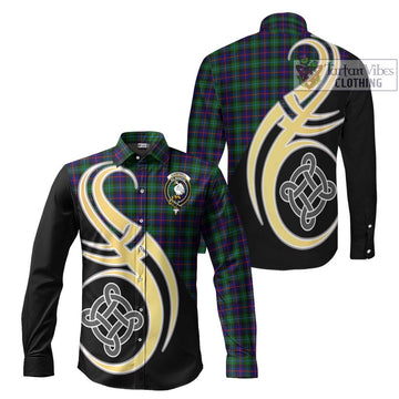 Campbell of Cawdor Modern Tartan Long Sleeve Button Shirt with Family Crest and Celtic Symbol Style