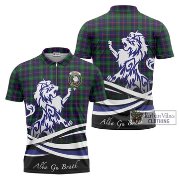 Campbell of Cawdor Modern Tartan Zipper Polo Shirt with Alba Gu Brath Regal Lion Emblem