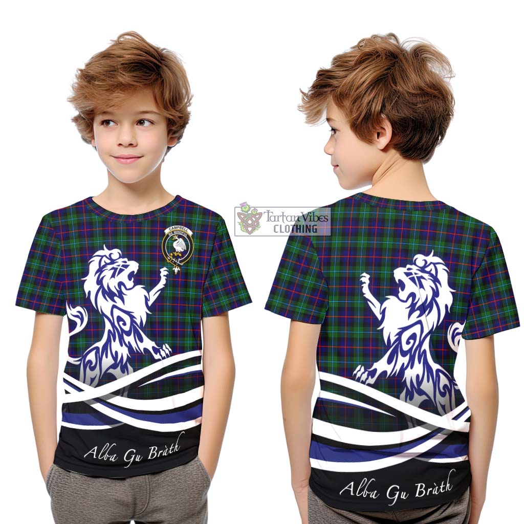 Tartan Vibes Clothing Campbell of Cawdor Modern Tartan Kid T-Shirt with Alba Gu Brath Regal Lion Emblem