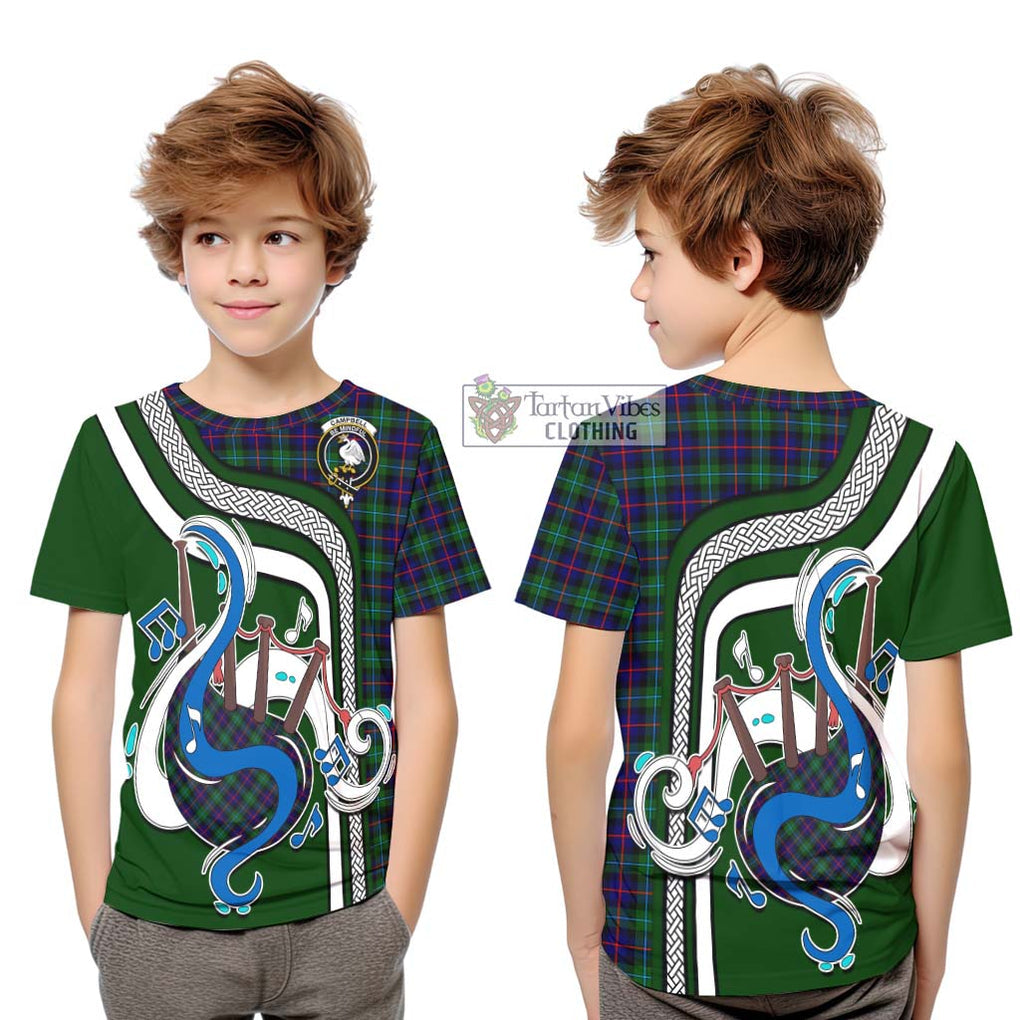 Tartan Vibes Clothing Campbell of Cawdor Modern Tartan Kid T-Shirt with Epic Bagpipe Style