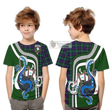 Campbell of Cawdor Modern Tartan Kid T-Shirt with Epic Bagpipe Style