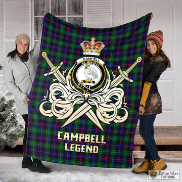 Campbell of Cawdor Modern Tartan Blanket with Clan Crest and the Golden Sword of Courageous Legacy