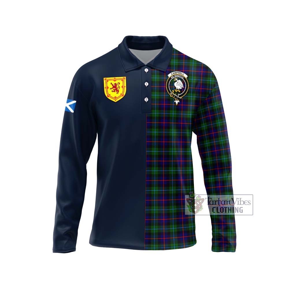 Tartan Vibes Clothing Campbell of Cawdor Modern Tartan Long Sleeve Polo Shirt with Scottish Lion Royal Arm Half Style