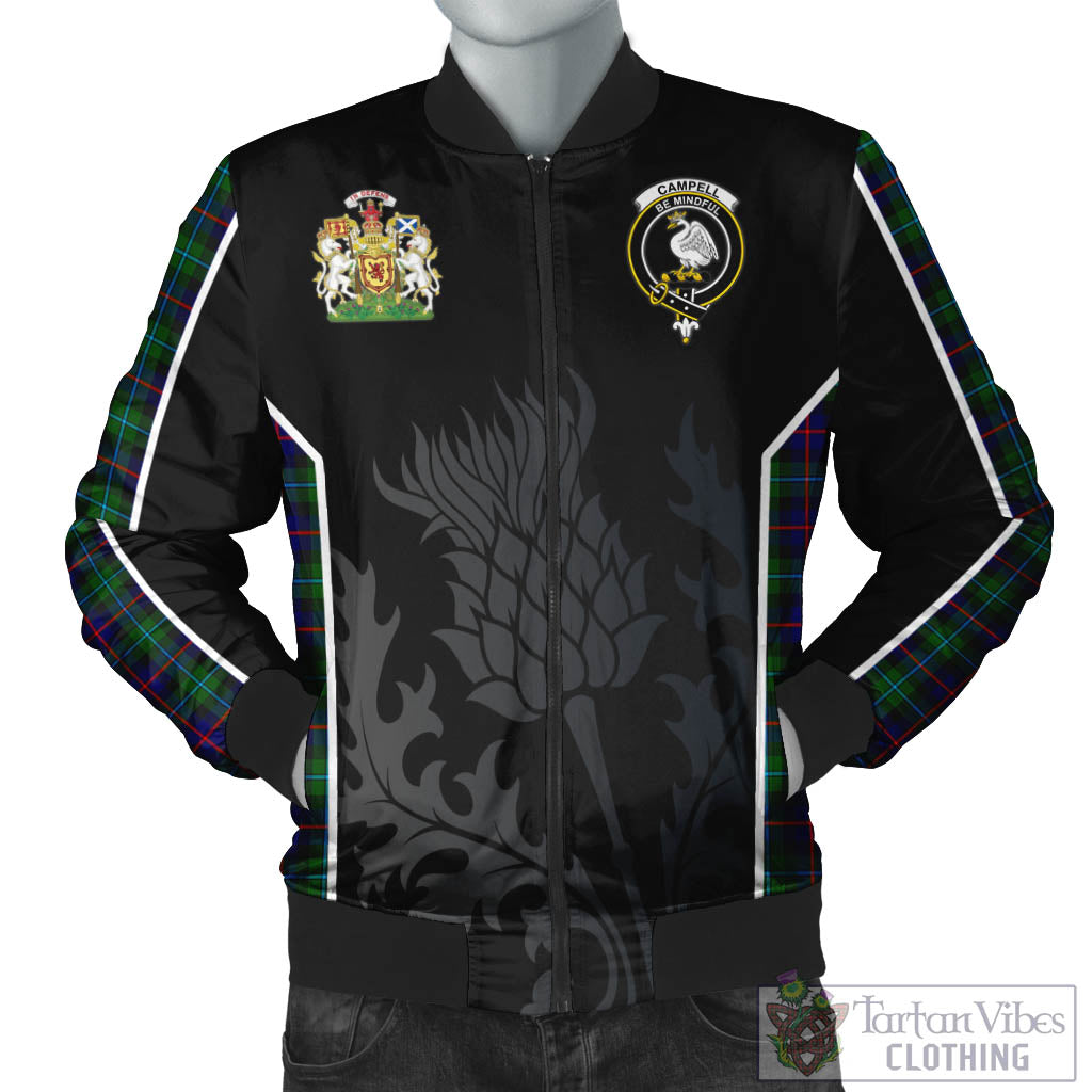 Tartan Vibes Clothing Campbell of Cawdor Modern Tartan Bomber Jacket with Family Crest and Scottish Thistle Vibes Sport Style