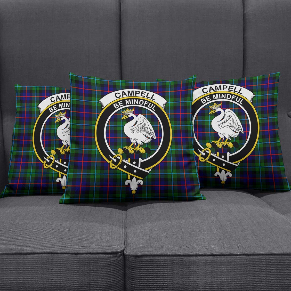 Campbell of Cawdor Modern Tartan Pillow Cover with Family Crest Square Pillow Cover - Tartanvibesclothing