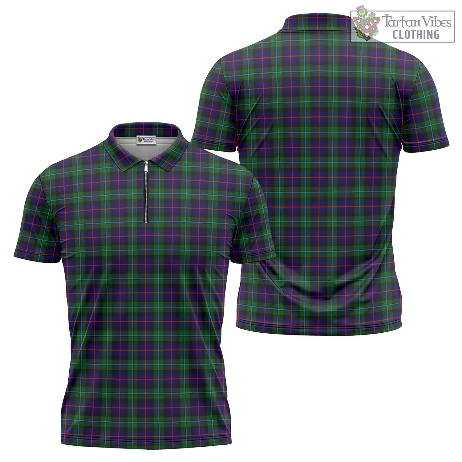 Tartan Vibes Clothing Campbell of Cawdor Modern Tartan Zipper Polo Shirt