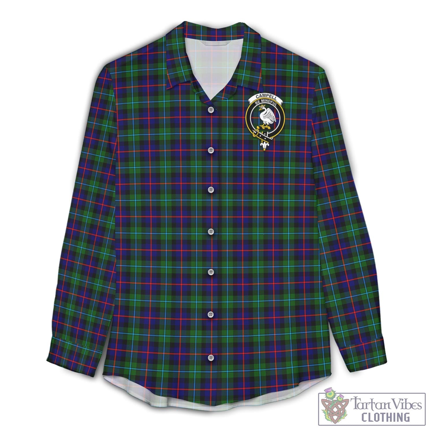 Tartan Vibes Clothing Campbell of Cawdor Modern Tartan Womens Casual Shirt with Family Crest