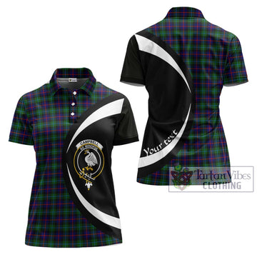 Campbell of Cawdor Modern Tartan Women's Polo Shirt with Family Crest Circle Style