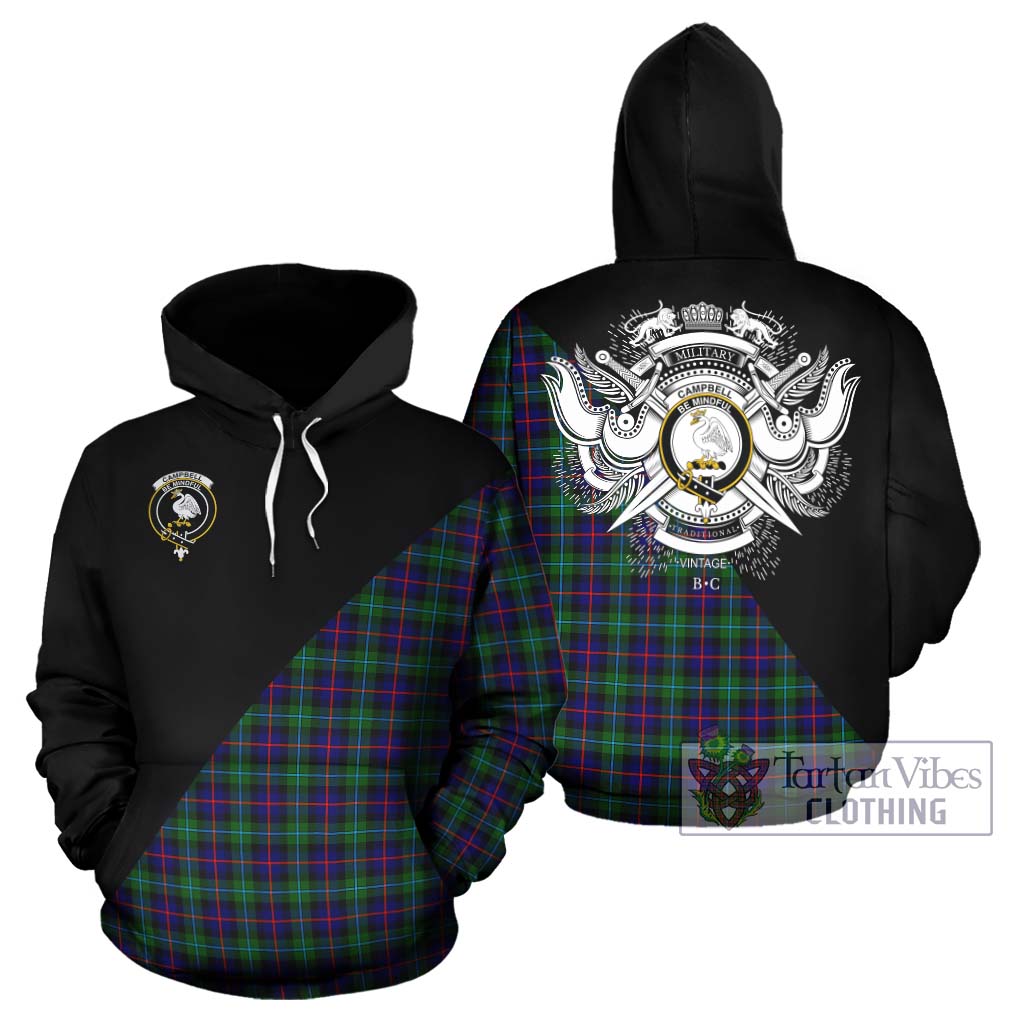 Tartan Vibes Clothing Campbell of Cawdor Modern Tartan Hoodie with Family Crest and Military Logo Style