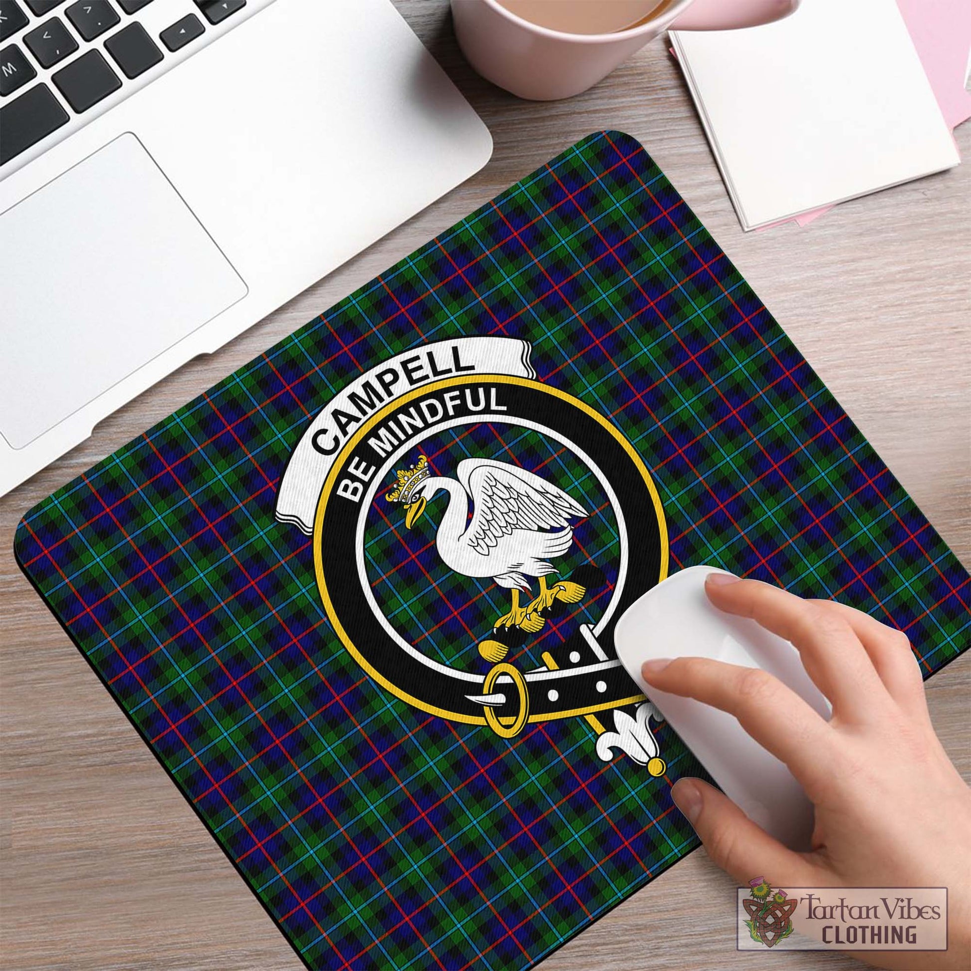 Tartan Vibes Clothing Campbell of Cawdor Modern Tartan Mouse Pad with Family Crest