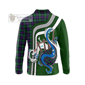 Campbell of Cawdor Modern Tartan Long Sleeve Polo Shirt with Epic Bagpipe Style