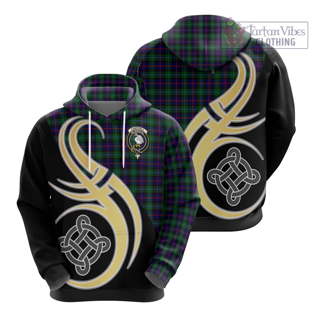 Tartan Vibes Clothing Campbell of Cawdor Modern Tartan Hoodie with Family Crest and Celtic Symbol Style