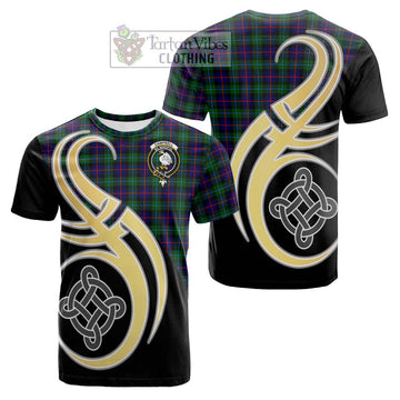 Campbell of Cawdor Modern Tartan Cotton T-shirt with Family Crest and Celtic Symbol Style