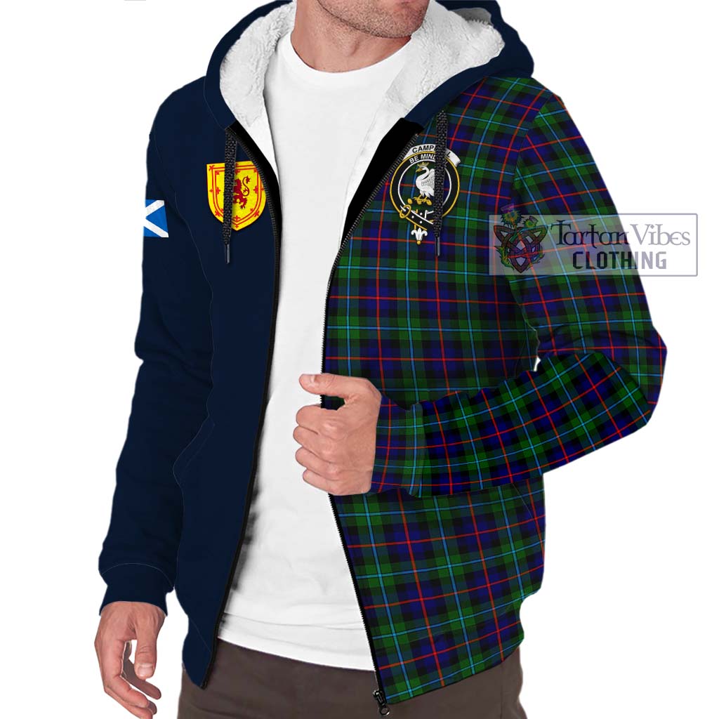 Tartan Vibes Clothing Campbell of Cawdor Modern Tartan Sherpa Hoodie with Scottish Lion Royal Arm Half Style