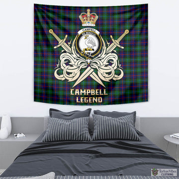 Campbell of Cawdor Modern Tartan Tapestry with Clan Crest and the Golden Sword of Courageous Legacy