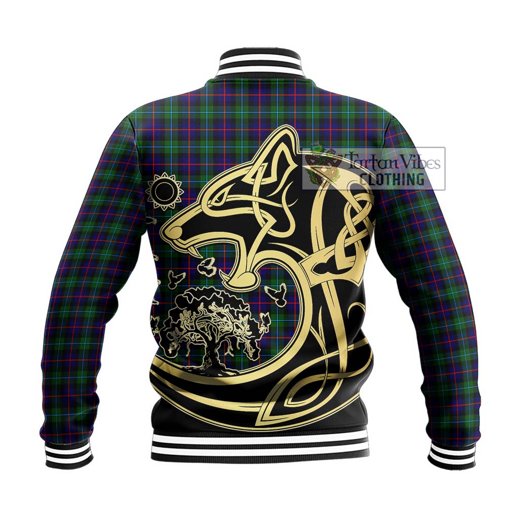 Tartan Vibes Clothing Campbell of Cawdor Modern Tartan Baseball Jacket with Family Crest Celtic Wolf Style