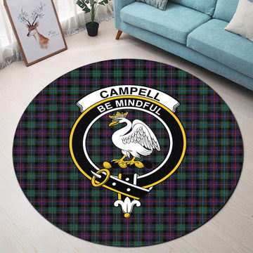 Campbell of Cawdor Modern Tartan Round Rug with Family Crest