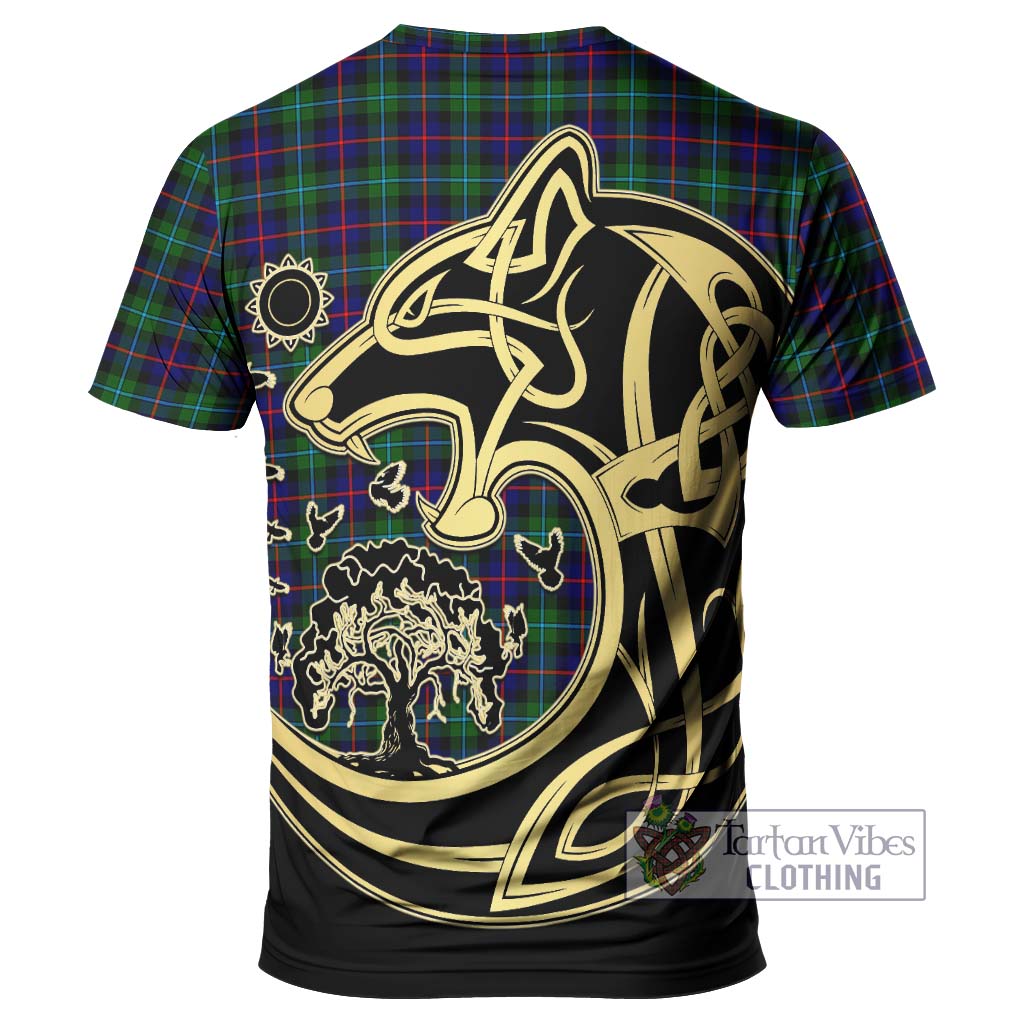 Tartan Vibes Clothing Campbell of Cawdor Modern Tartan T-Shirt with Family Crest Celtic Wolf Style