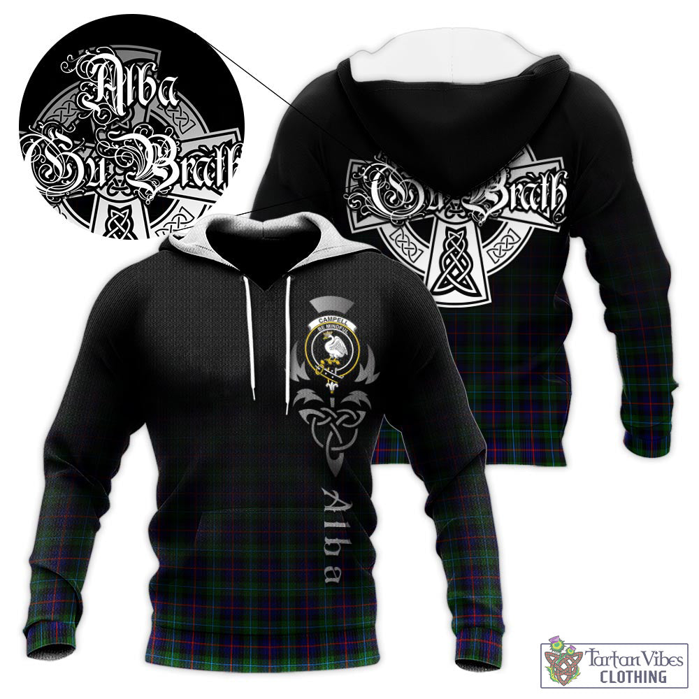 Tartan Vibes Clothing Campbell of Cawdor Modern Tartan Knitted Hoodie Featuring Alba Gu Brath Family Crest Celtic Inspired