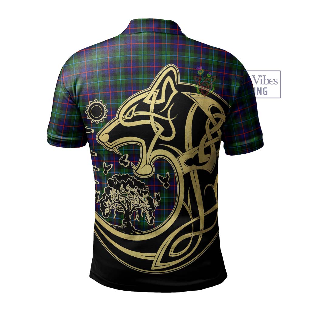 Tartan Vibes Clothing Campbell of Cawdor Modern Tartan Polo Shirt with Family Crest Celtic Wolf Style