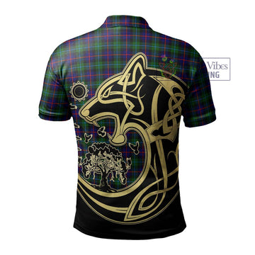 Campbell of Cawdor Modern Tartan Polo Shirt with Family Crest Celtic Wolf Style