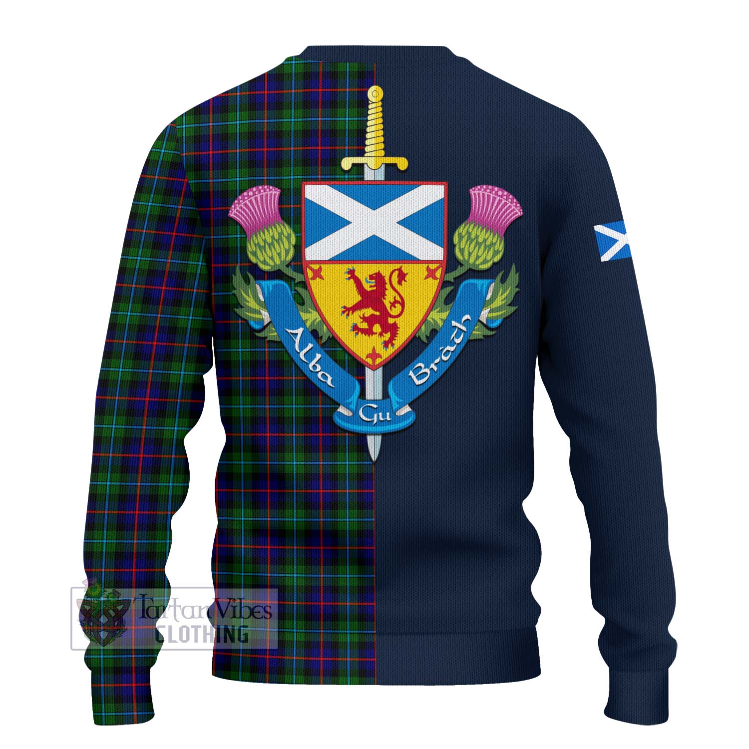 Tartan Vibes Clothing Campbell of Cawdor Modern Tartan Knitted Sweater with Scottish Lion Royal Arm Half Style