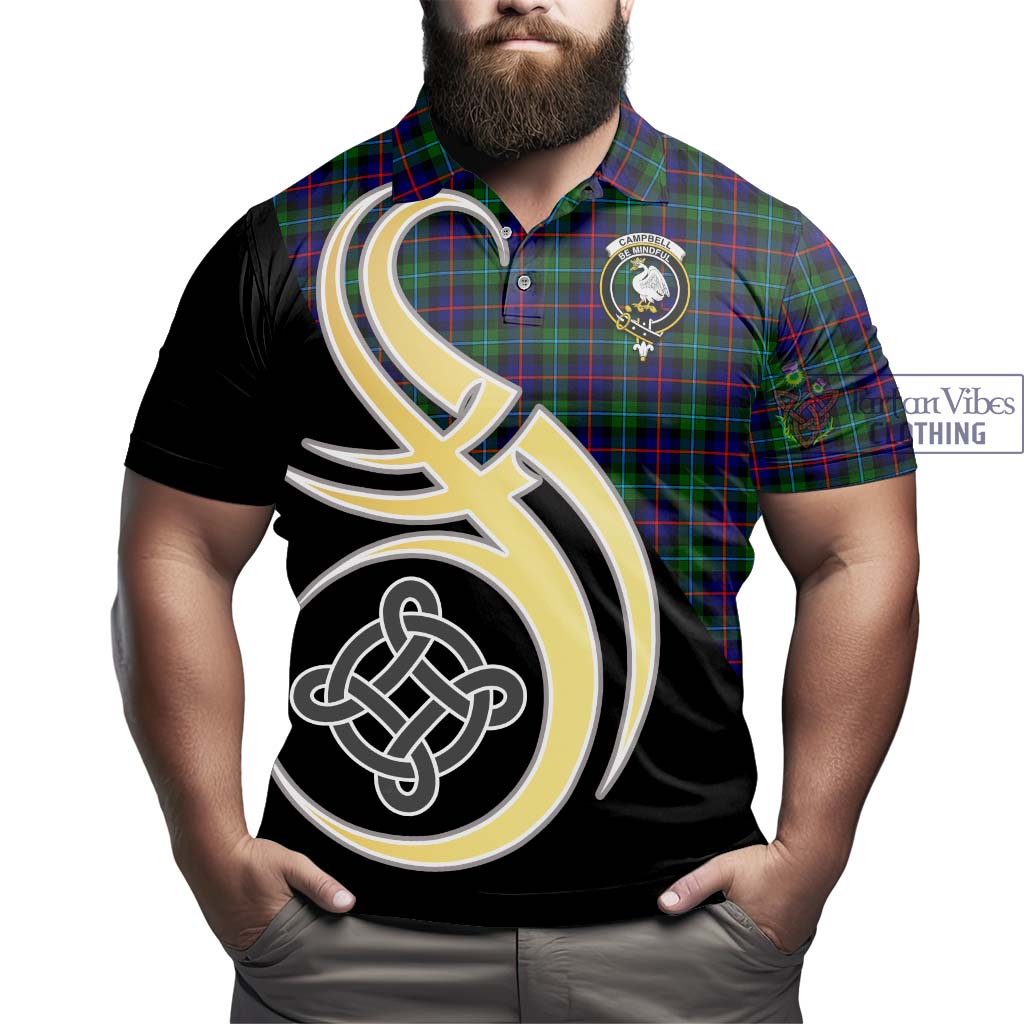 Tartan Vibes Clothing Campbell of Cawdor Modern Tartan Polo Shirt with Family Crest and Celtic Symbol Style