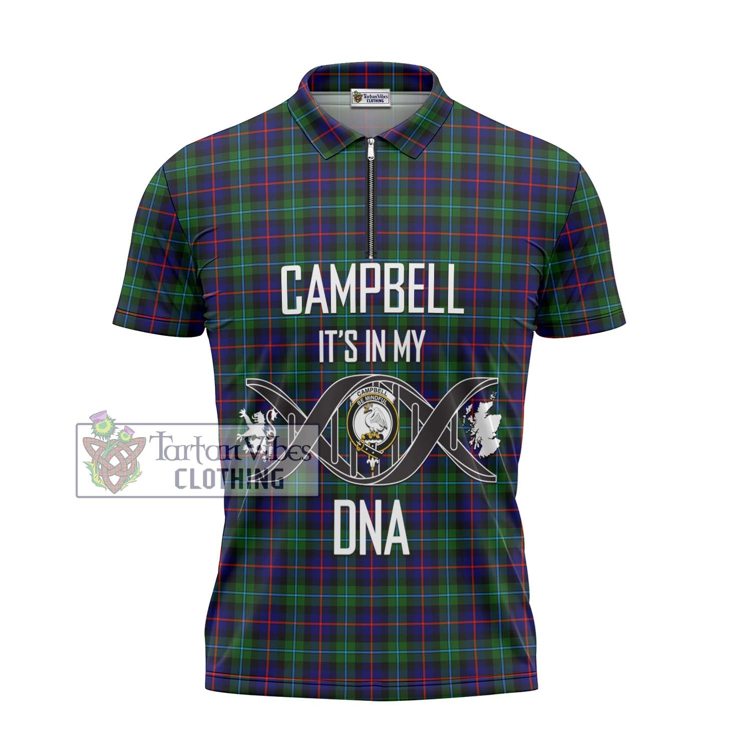 Tartan Vibes Clothing Campbell of Cawdor Modern Tartan Zipper Polo Shirt with Family Crest DNA In Me Style