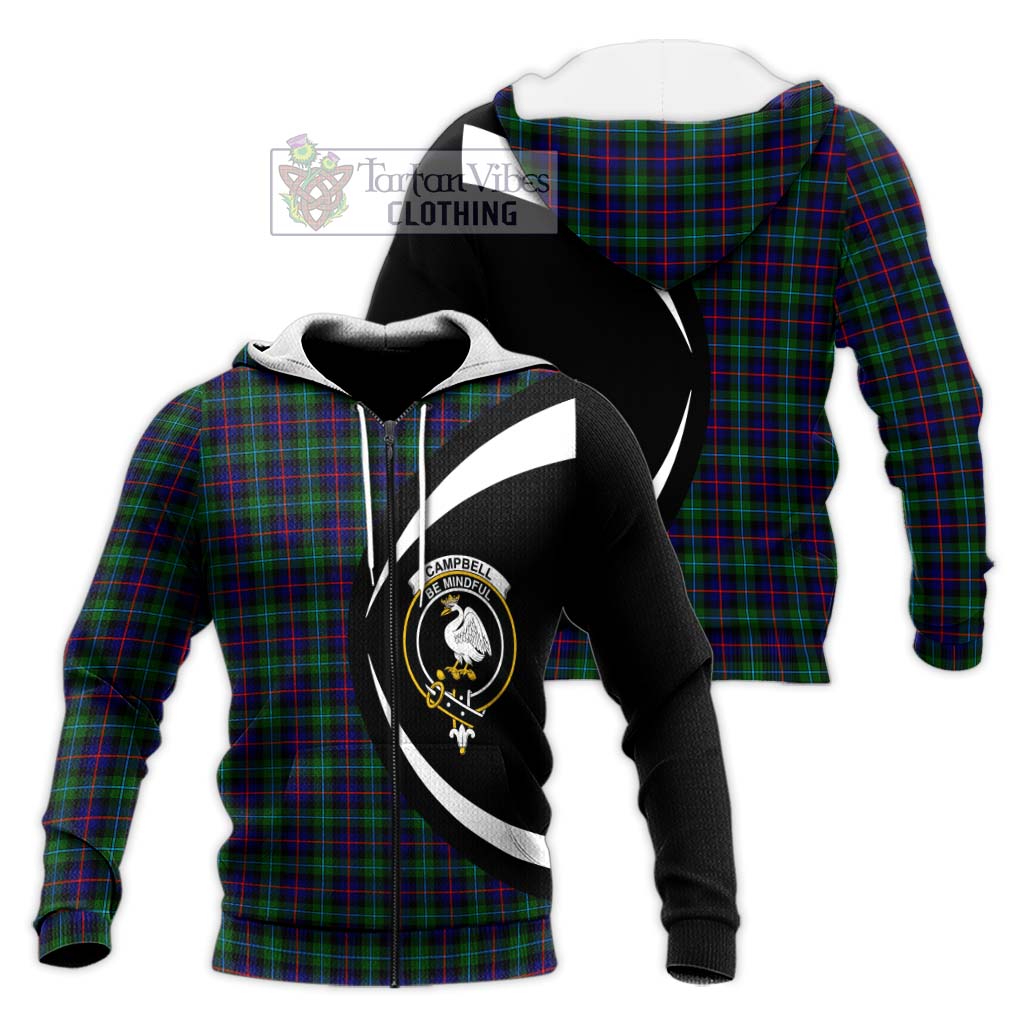 Tartan Vibes Clothing Campbell of Cawdor Modern Tartan Knitted Hoodie with Family Crest Circle Style