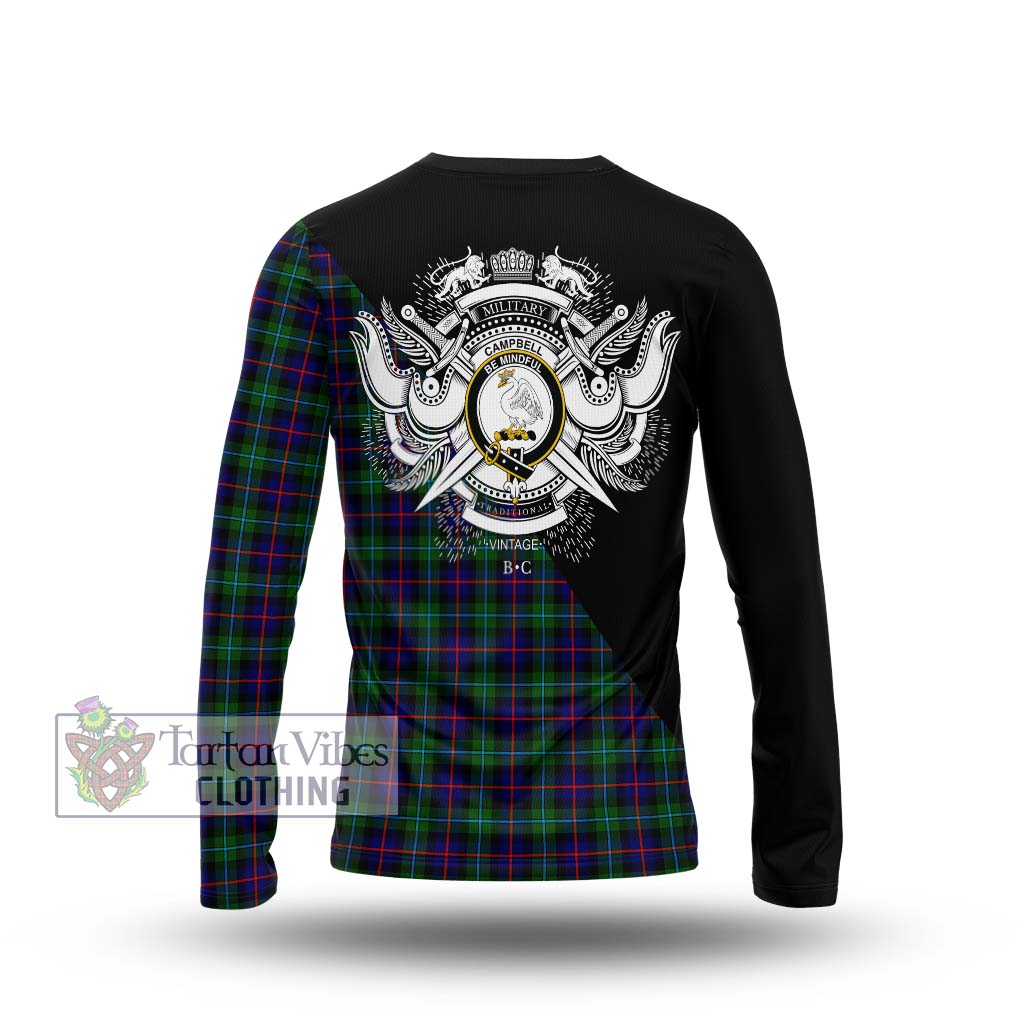 Tartan Vibes Clothing Campbell of Cawdor Modern Tartan Long Sleeve T-Shirt with Family Crest and Military Logo Style